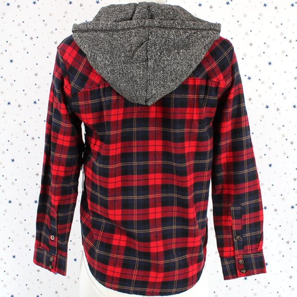 Removable Hood Flannel Plaid Button Up Shirt - Picture 5 of 8